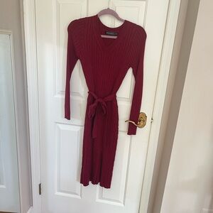 Maroon Midi Length Sweater Dress